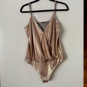 Guess Shimmering Rose Gold Women's Wrap Bodysuit Blouse